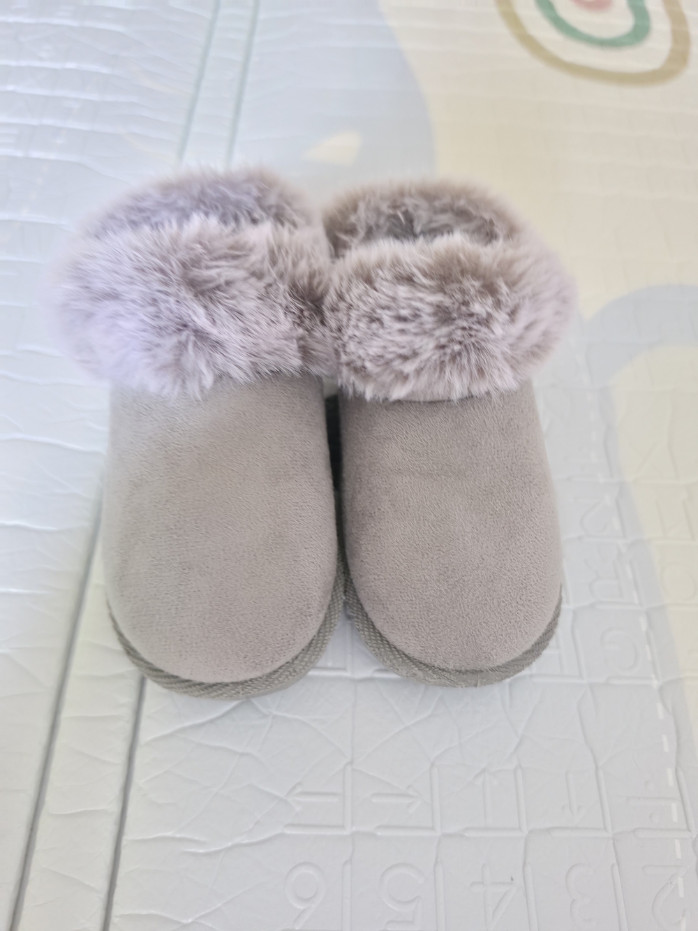Kids Plush Faux-Fur Rain & Snow Booties - Light Gray